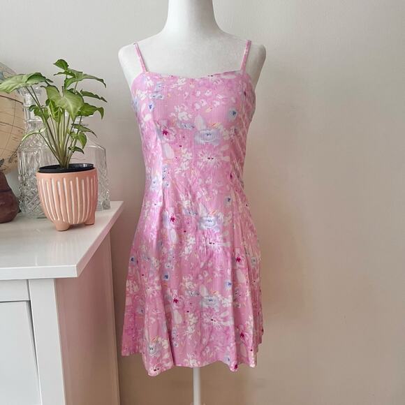 Pink Floral Print Homemade Mini Dress - Picture 1 of 4